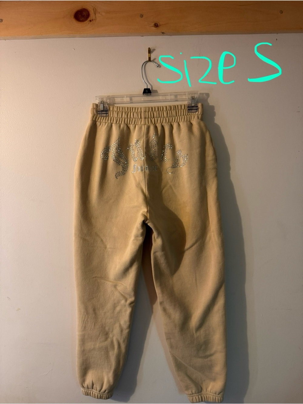 Juicy Couture Cream Rhinestone Script Jogger Pants